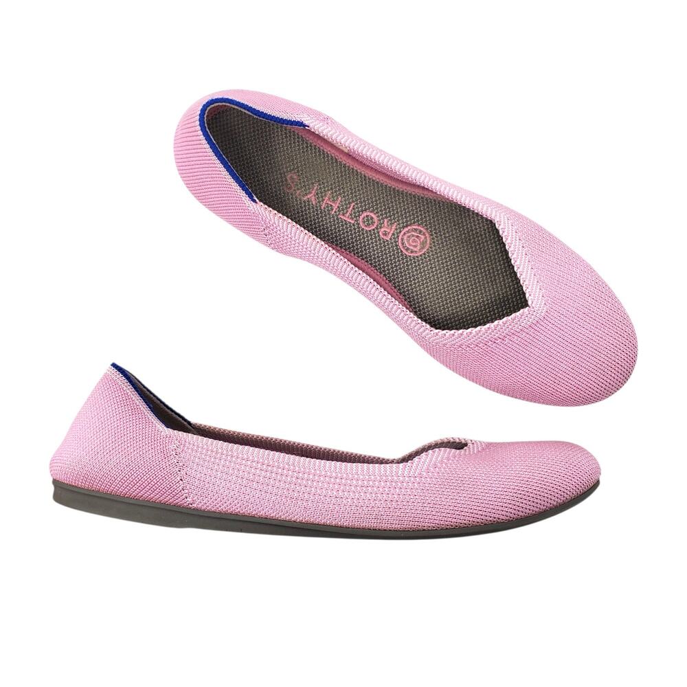 Rothy’s The Flat Round Toe Slip On Ballet Shoes Begonia Pink Knit Casual Size 7